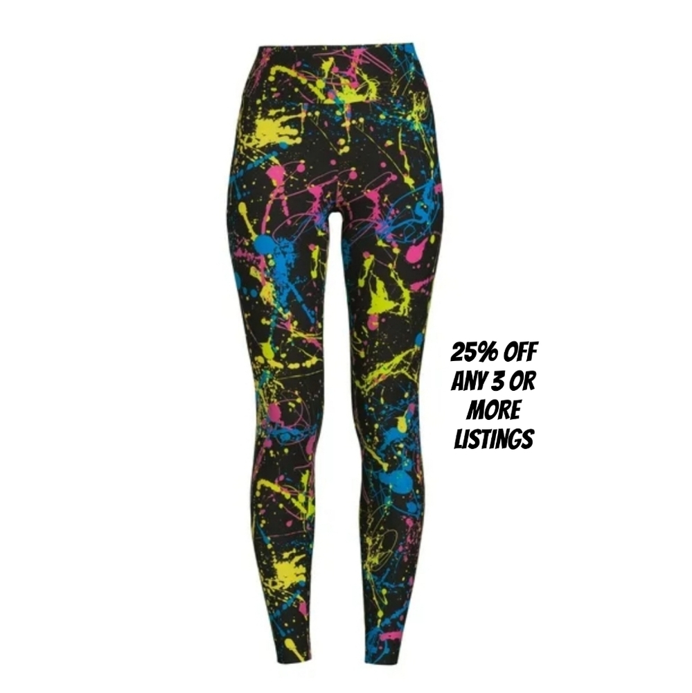 Colorful Splatter Print Leggings Loungewear Plus Size XXL Stretch 80's Soft Neon